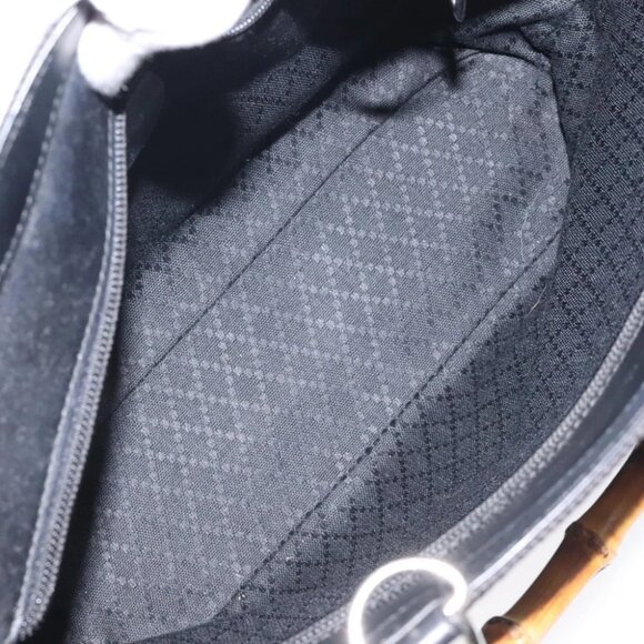 GUCCI Bamboo Hand Bag Nylon Black Silver 000 2058 0540 5 Auth ep9267 - Picture 13 of 15
